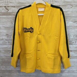 Vintage Dehen Womens 36 Cheerleader Cardigan Sweater "Wendy" Yellow Acrylic USA
